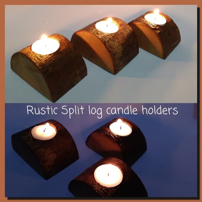 Rustic Split log candle holders tea light tempat lilin kayu elektrik