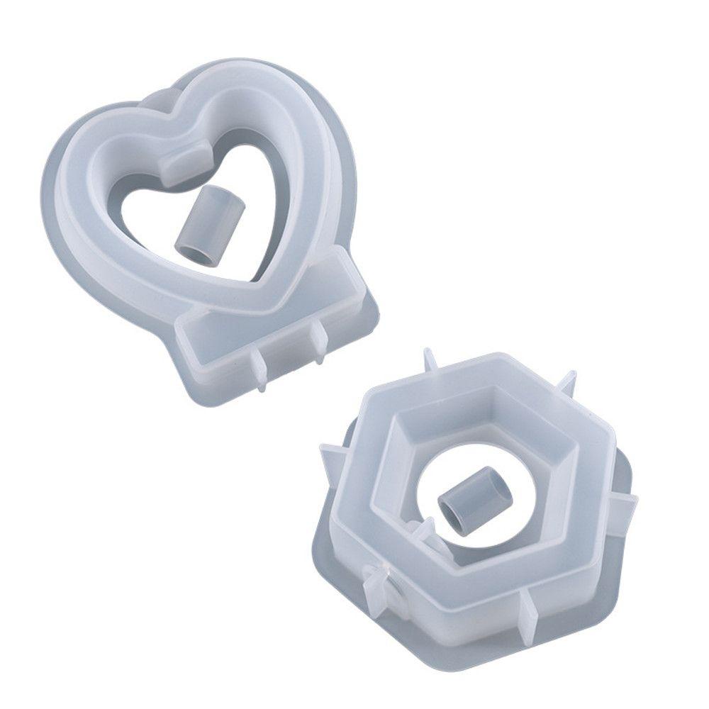 Solighter Vas Bunga Cetakan Silikon Dekorasi Rumah Penyimpanan Perhiasan Membuat Alat Casting Hexagon Pot Bunga Cinta Berbentuk Hati