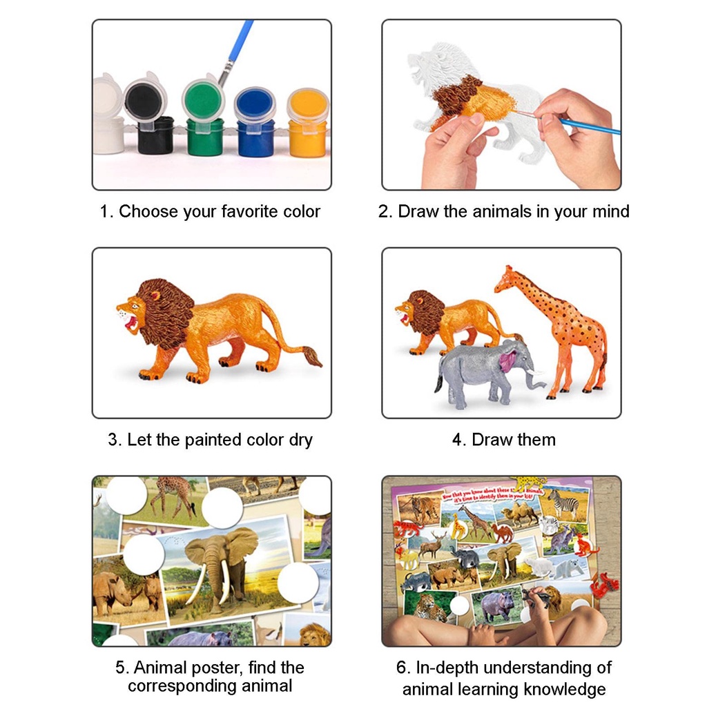 Mainan Montessori Melukis Binatang 3D Wild Animal Painting Set Mainan Binatang