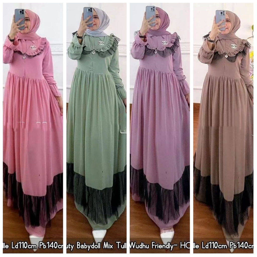 [A.F]RAYA MAXI DRESS BAJU GAMIS KONDANGAN WANITA TERBARU BAHAN CERUTY BABYDOLL MIX TULE GAMIS REMAJA