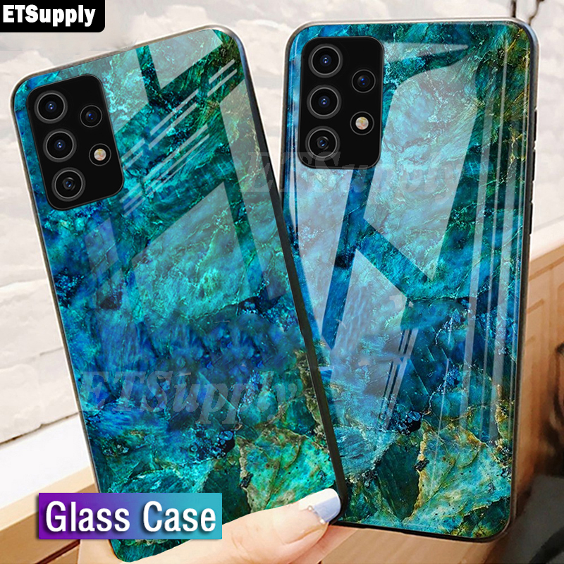 ETSupply Marble Phone Case untuk Samsung Galaxy A32 Tempered Glass Protect Case Soft Bumper Cover un