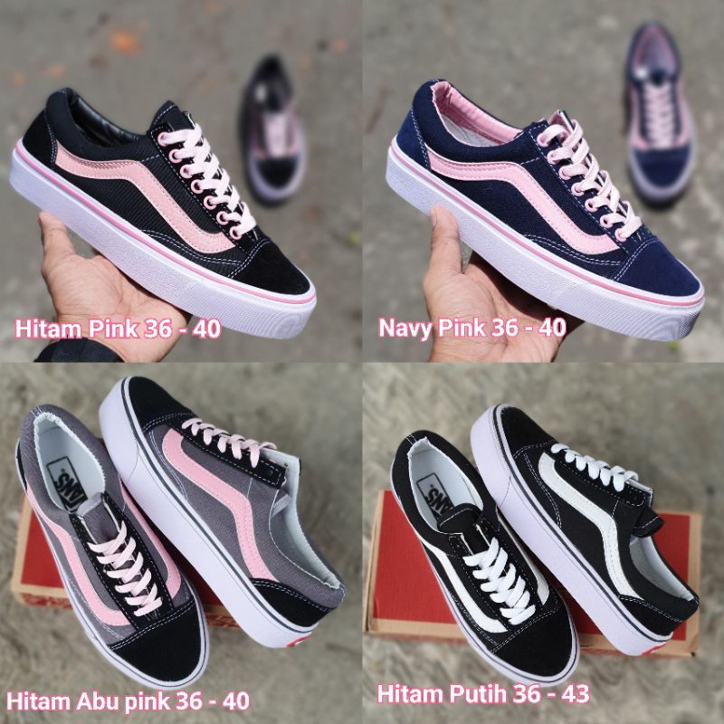 Sepatu Tali oldskool BW/hitam pink/navy pink/hitam abu 36 - 43