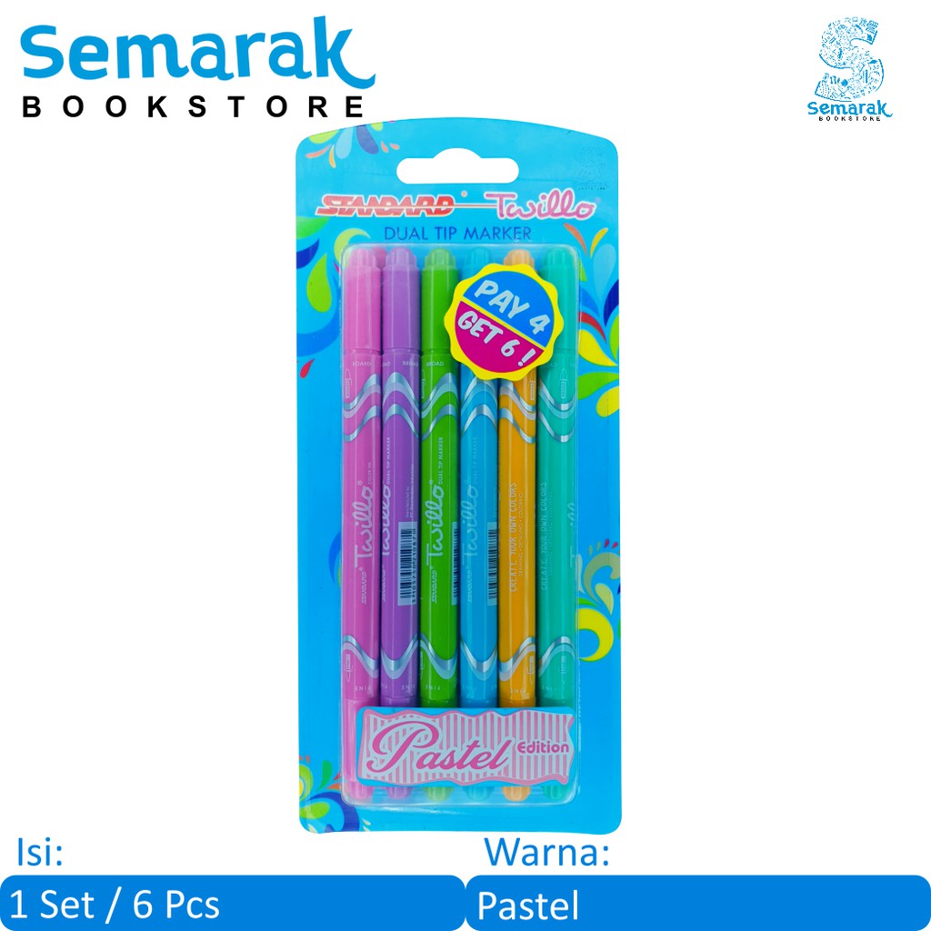 

Pulpen dan Spidol Warna Standard Twillo Dual Tip - Pastel Edition [1 Set / 6 Pcs]