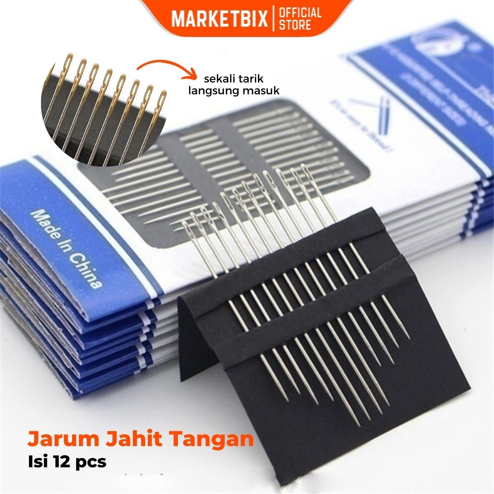 MARKETBIX Jarum Jahit Tangan Praktis Pintar Jarum Benang Jahit Baju Portable Jarum 12 Pcs