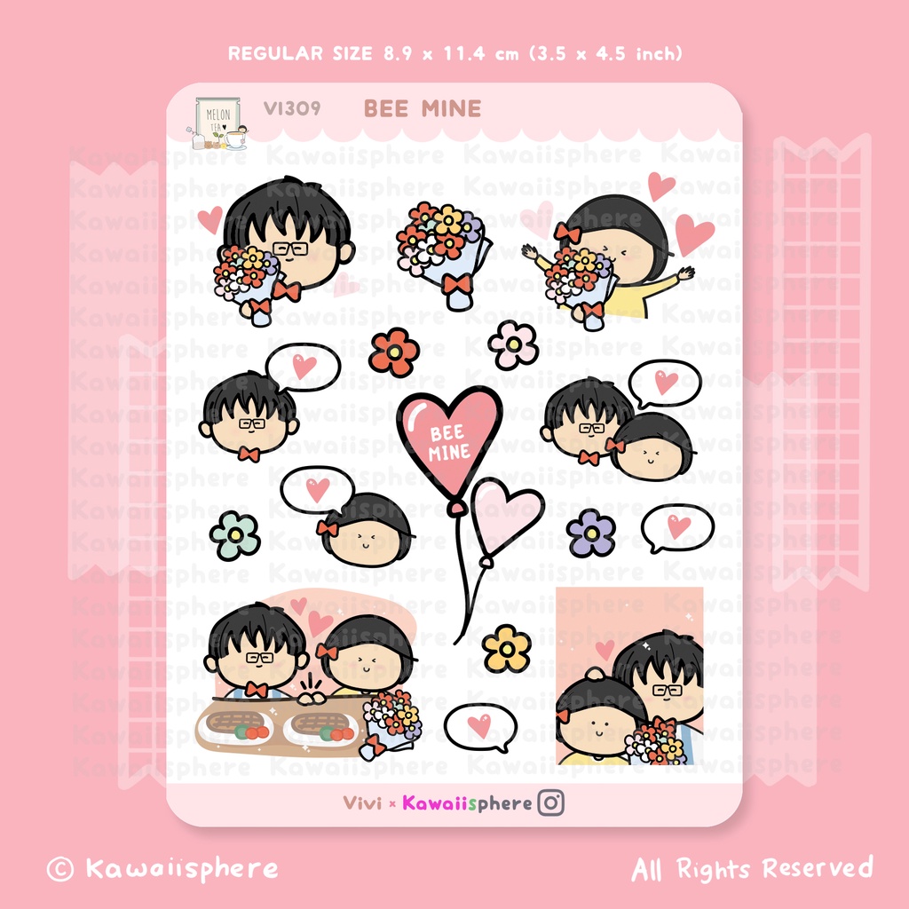 

Bee Mine | Valentine Sticker | Journal / Ring Planner 6-holes Sticker | Stiker Binder Tema Valentine | a.melontea x kawaiisphere