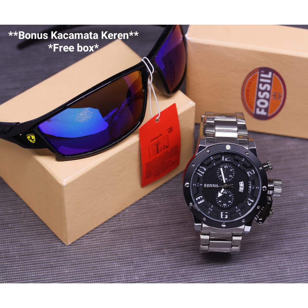 Jam Tangan Pria E91152V 2 Varian Terbaru Rantai Kulit Tanggal Aktif Chrono Variasi Free Box Exclusive Kacamata &amp; Baterai