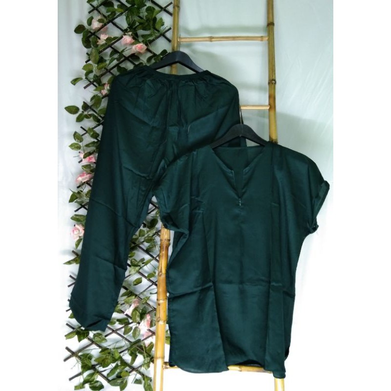 Piyama Busui Setelan Rayon Wanita Kekinian Pajamas Set Ld 120-PJM B. Ijo Botol