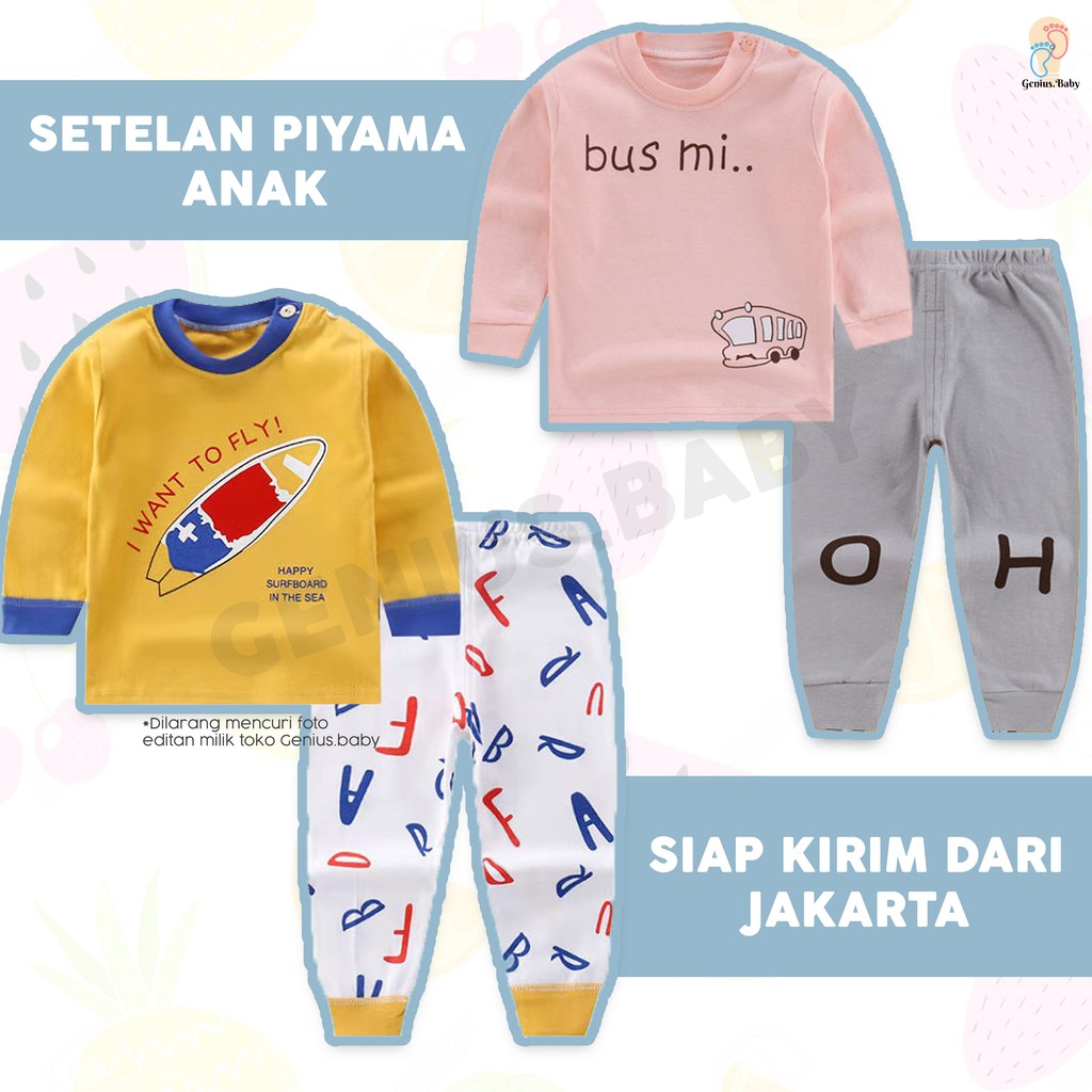  IMPORT  Set Pajamas Baju  Tidur Anak  Lengan Panjang Motif 