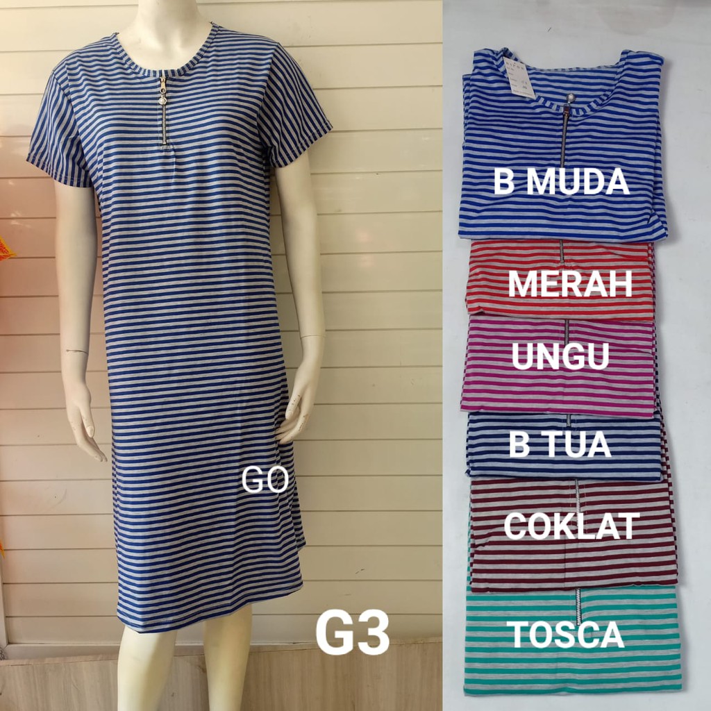 gof NIPON DRESS/DASTER Wanita Casual Salur Pakaian Perempuan Baju Busui Lengan Pendek