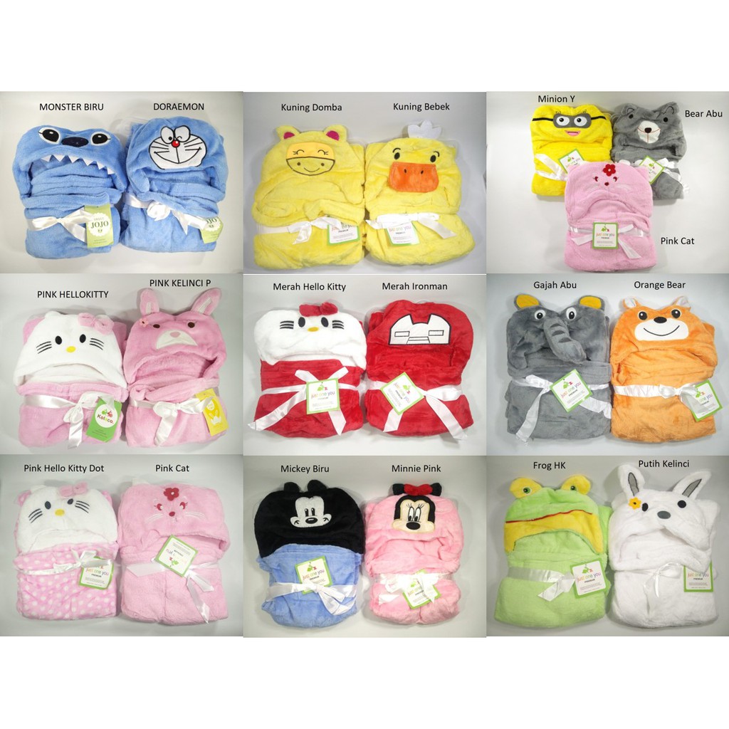 Selimut Topi Hoodie BONEKA Selimut Bayi Karakter Fleece Animal Halus l Part 1