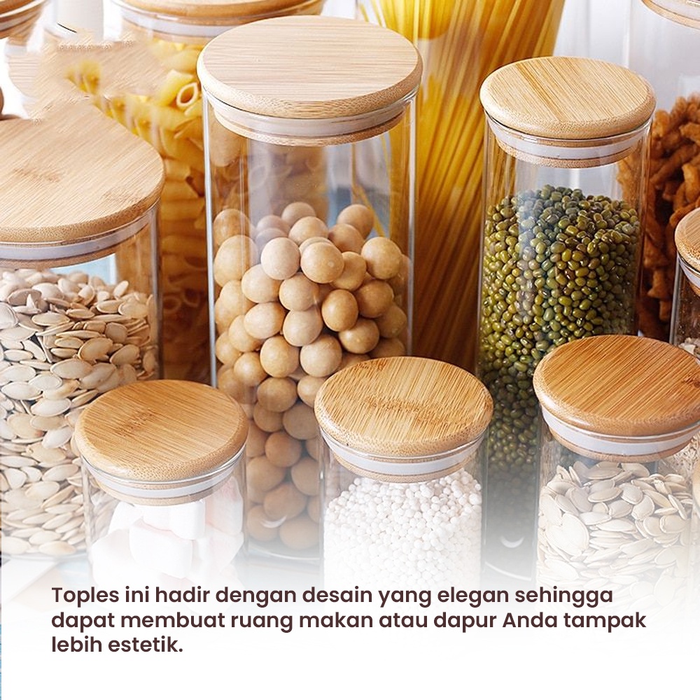 Toples Kaca Tutup Kayu Penyimpanan Makanan Storage Jar