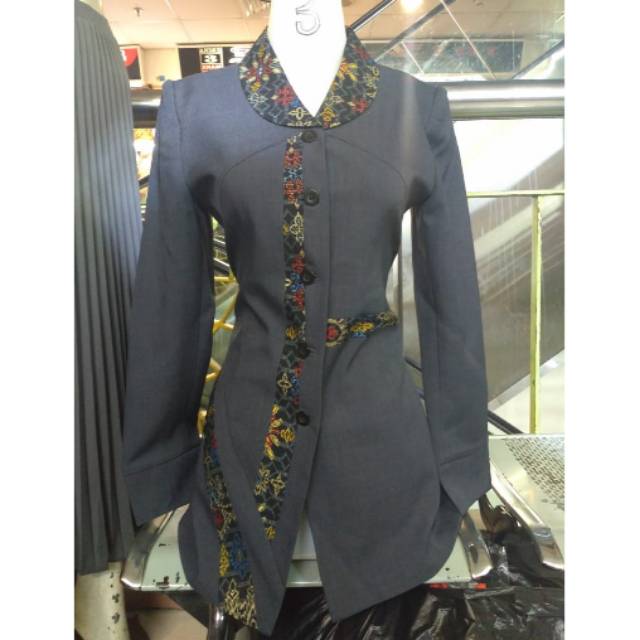 Stelan blazer guru abu tua batik