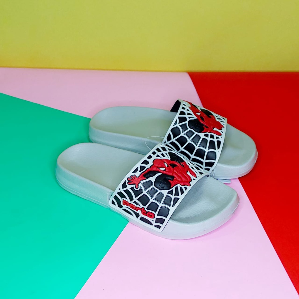 PORTO 1023 T-64 Sandal Anak Laki-Laki Import Sandal Slip-on Bahan Karet Motif Spider-man Lucu Sandal Anak Laki-Laki 5 Tahun