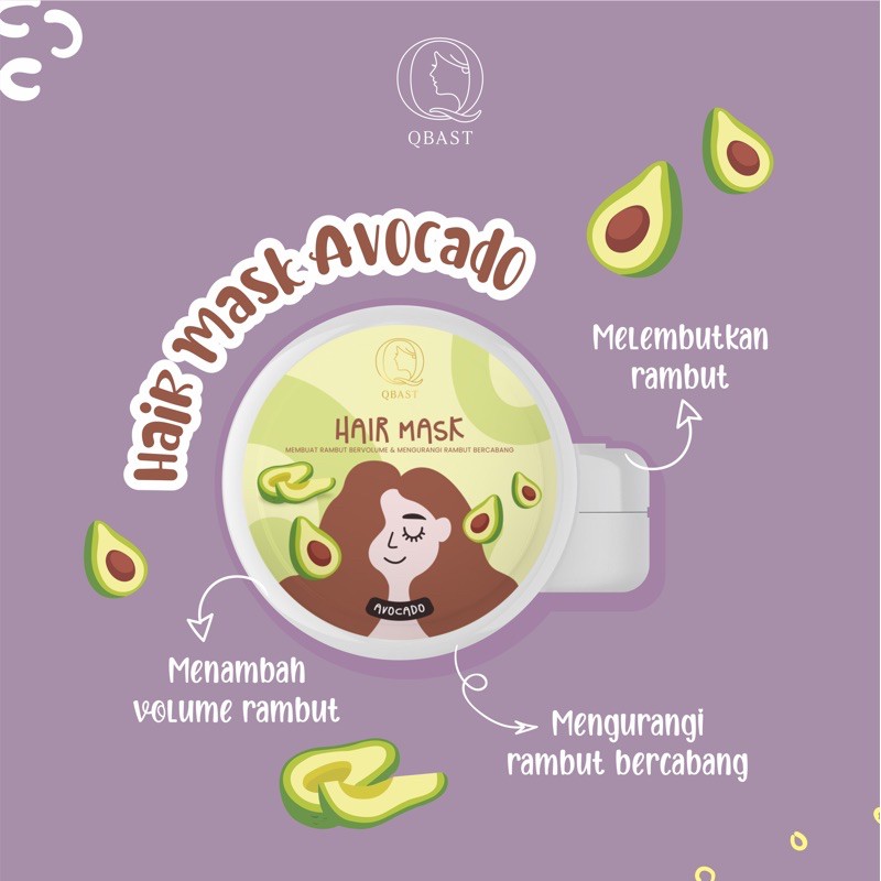 Hair Mask Smoothing Care Avocado Masker Rambut Alami Herbal Aroma Alpukat Agar Tidak Kering dan Mengembang 250 gr QBAST