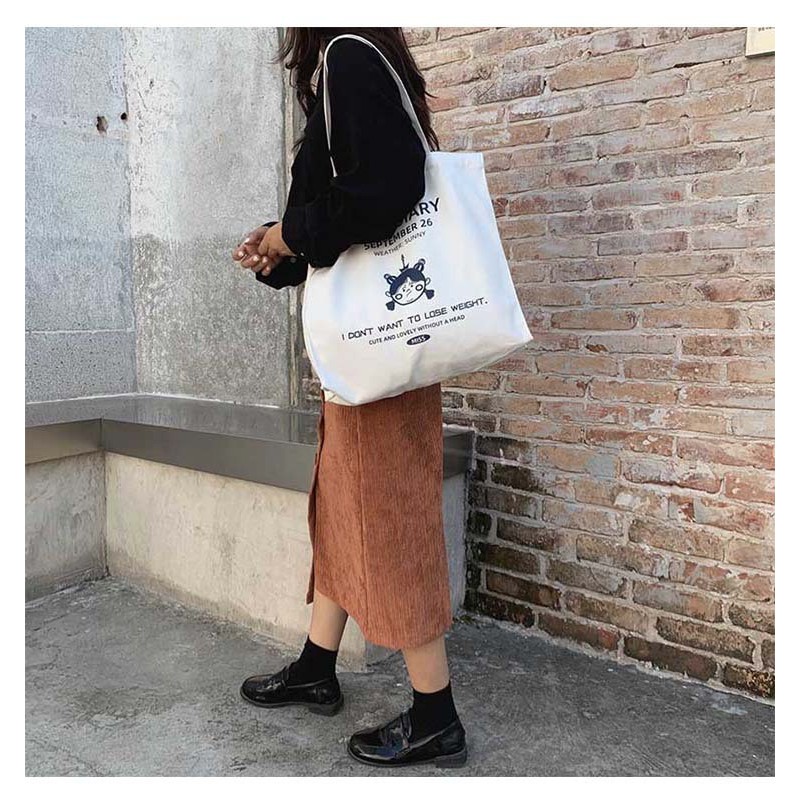 TC-07 tas canvas tote bag wanita import korea jepang besar girl diary