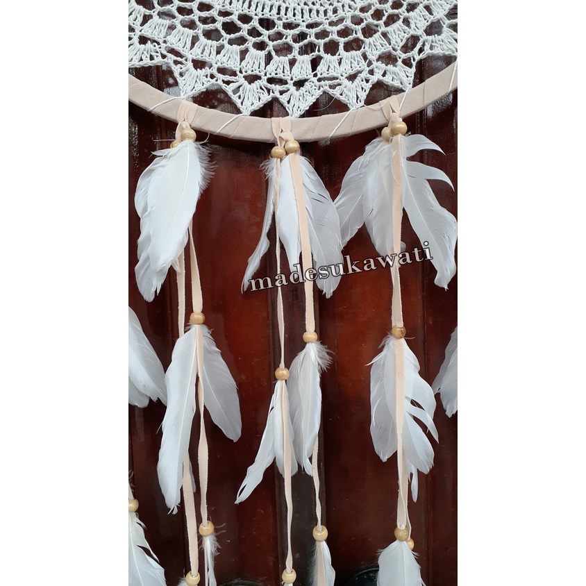 Dream catcher sulam diameter 32cm bulu ayam jaring benang dekorasi hiasan gantungan