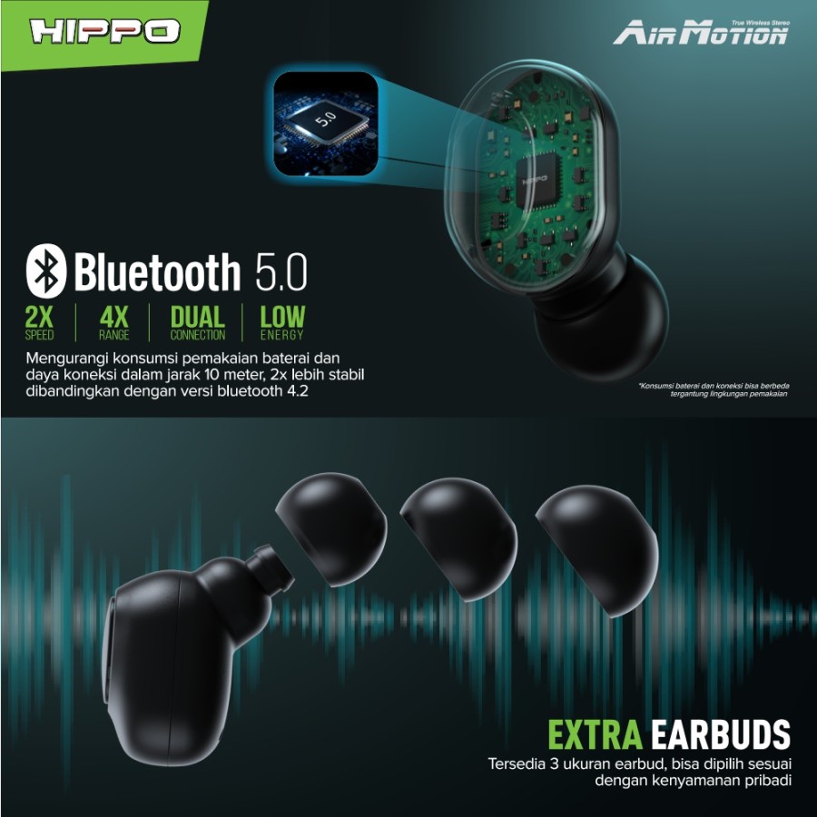 Hippo TWS Airmotion Headset True Wireless Stereo Bluetooth 5.0 Earphone Earbuds Handsfree Original Air Motion