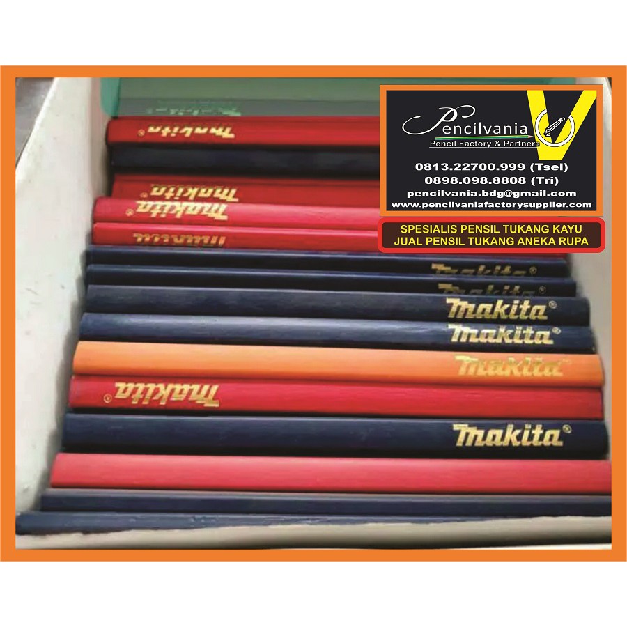 

PENSIL TUKANG 1 Gross , Pensil Tukang Bangunan, Pensil Tukang Makita, Pensil Tukang Merah Biru