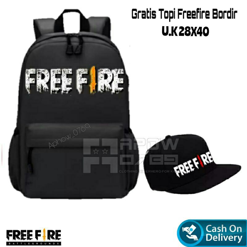 TAS SEKOLAH ANAK LAKI LAKI TAS RANSEL FREE FIRE GRATIS TOPI BORDIR TAS PUNGGUNG