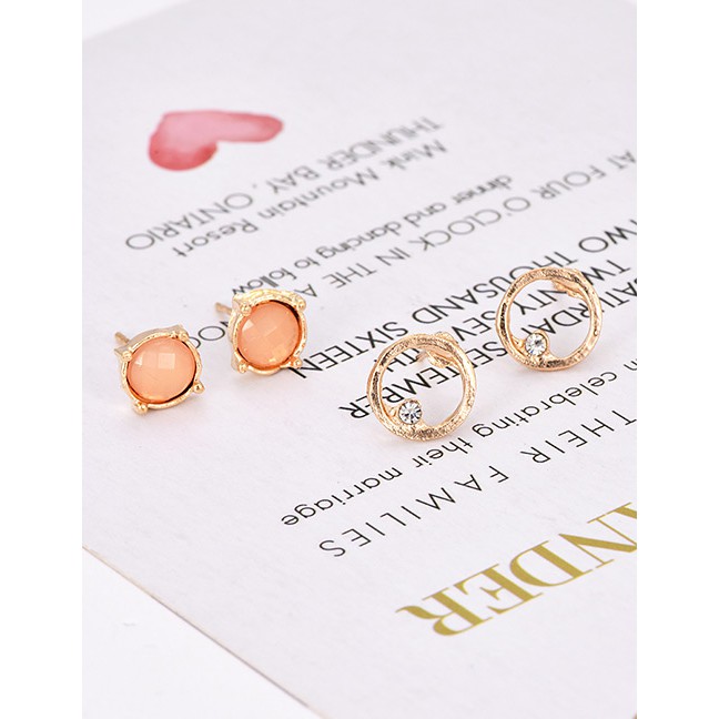 LRC Anting Set Fashion Gold Color Round Shape Decorated f13212x (7pairs)