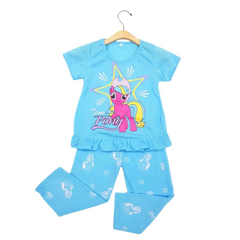 SETELAN BAJU ANAK PEREMPUAN SIKUNING SRL1 MOTIF PONI 2-7 TAHUN NEW