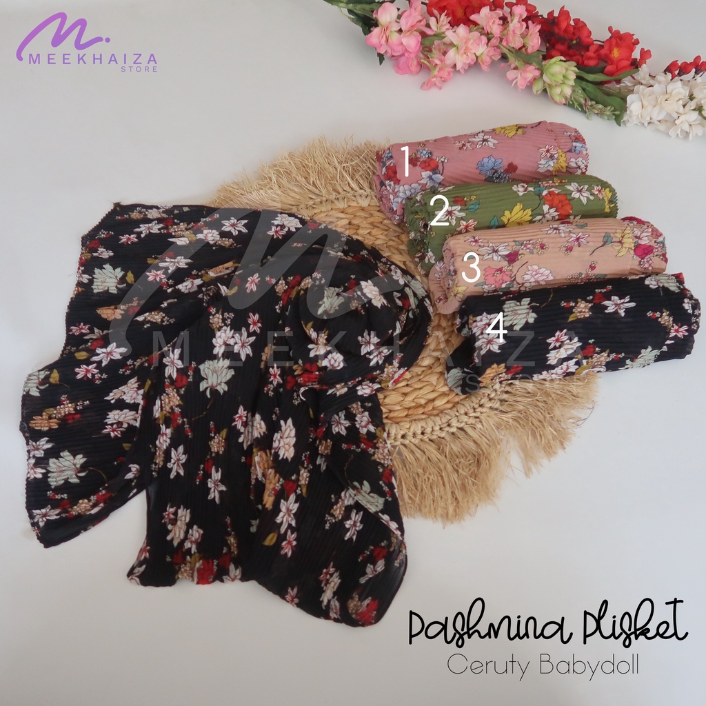 HIJAB PASHMINA PLISKET MOTIF BUNGA TERBARU CERUTY BABYDOLL ORI IMA HIJAB / KERUDUNG TERBARU