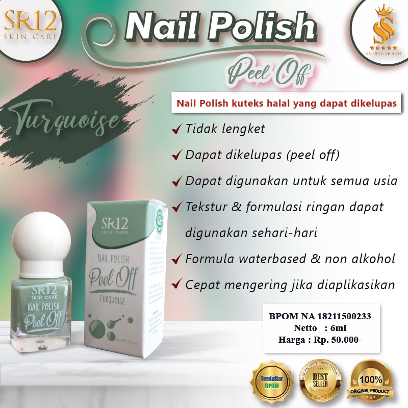 NAIL POLISH PEEL OFF SR12 ORIGINAL / KUTEKS HALAL MUSLIMAH BISA PAKAI SHALAT KUTEK BISA KELUPAS