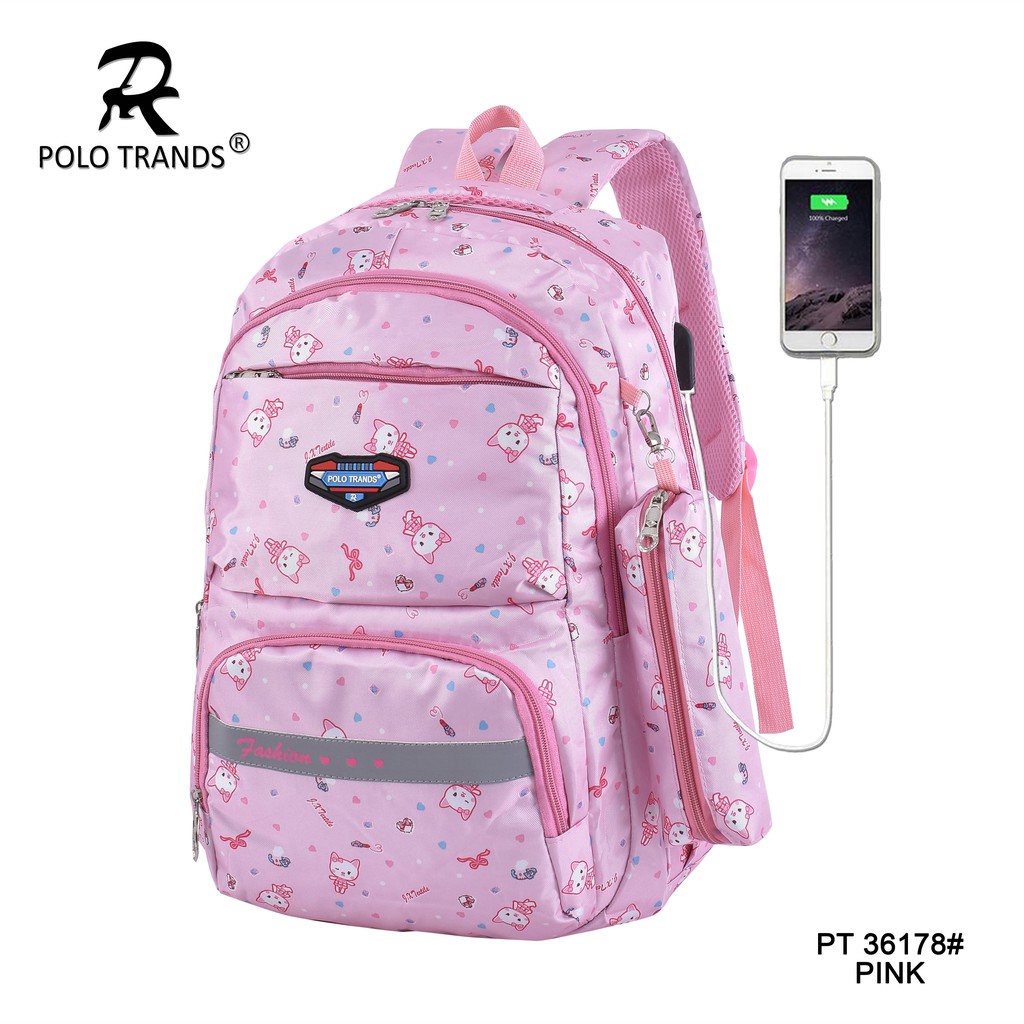 Polo Trands Tas Sekolah Anak Perempuan Gratis Pouch 36177 & 36178 Tas Anak-36178 Pink