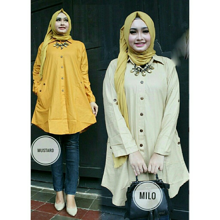 Baju Atasan Tunik Muslimah Tunik Hulya Jumbo Xxl Baju Muslimah - Beige, Xxl