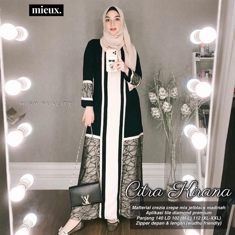 Gamis Motif Citra Kirana / Farasya / Nourah Turkey Original Mieux Mat Crezia Crepe Mix Jetblack Madina