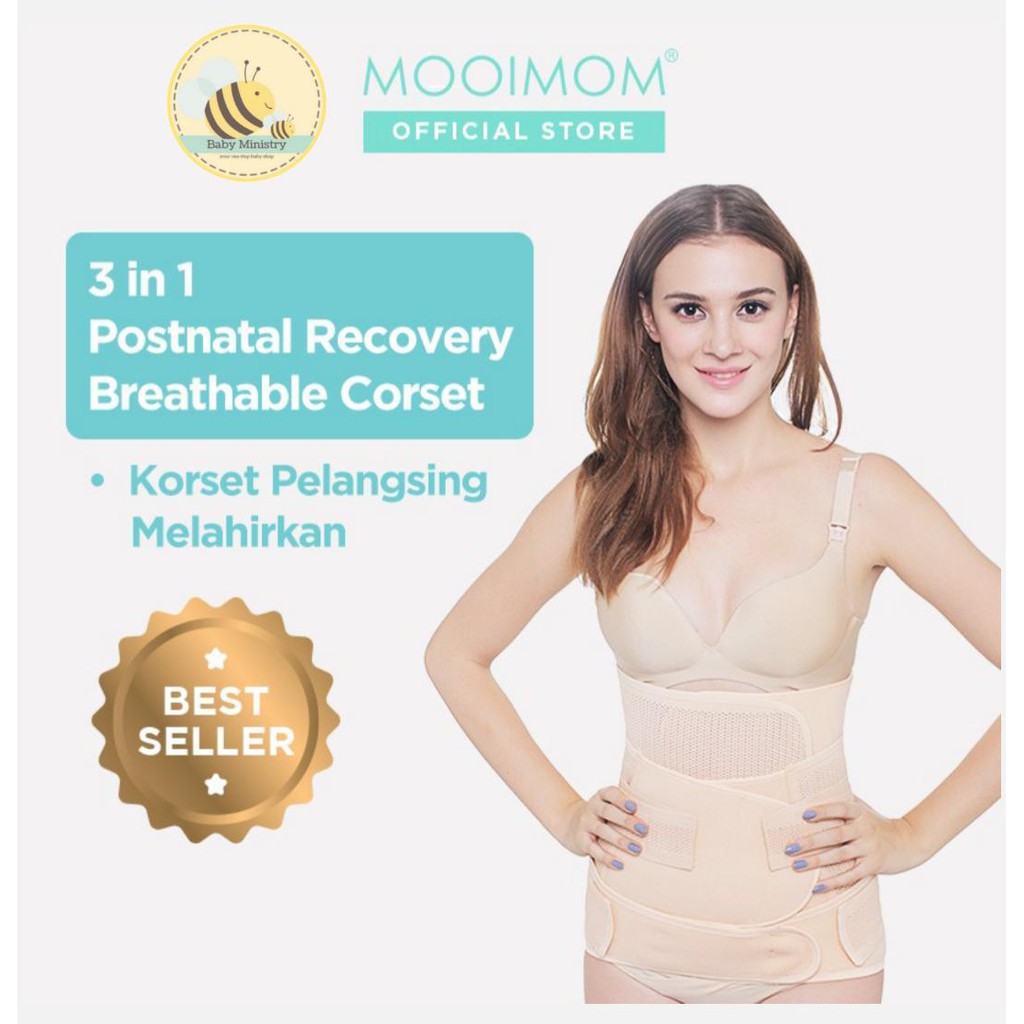 MOOIMOM 3in1 Postnatal Recovery Breathable Corset Pelangsing Pasca Melahirkan - Nude (M,L,XL,XXL)