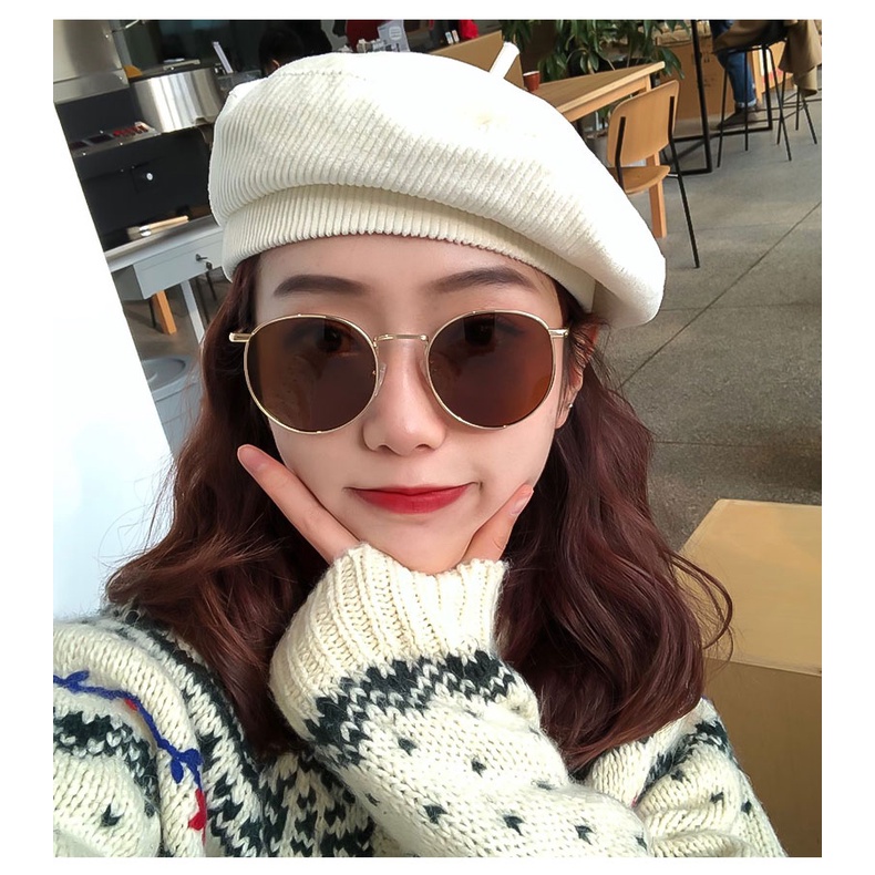 Korean Ulzzang Retro Bulat Wanita Kacamata Hitam Sunglasses