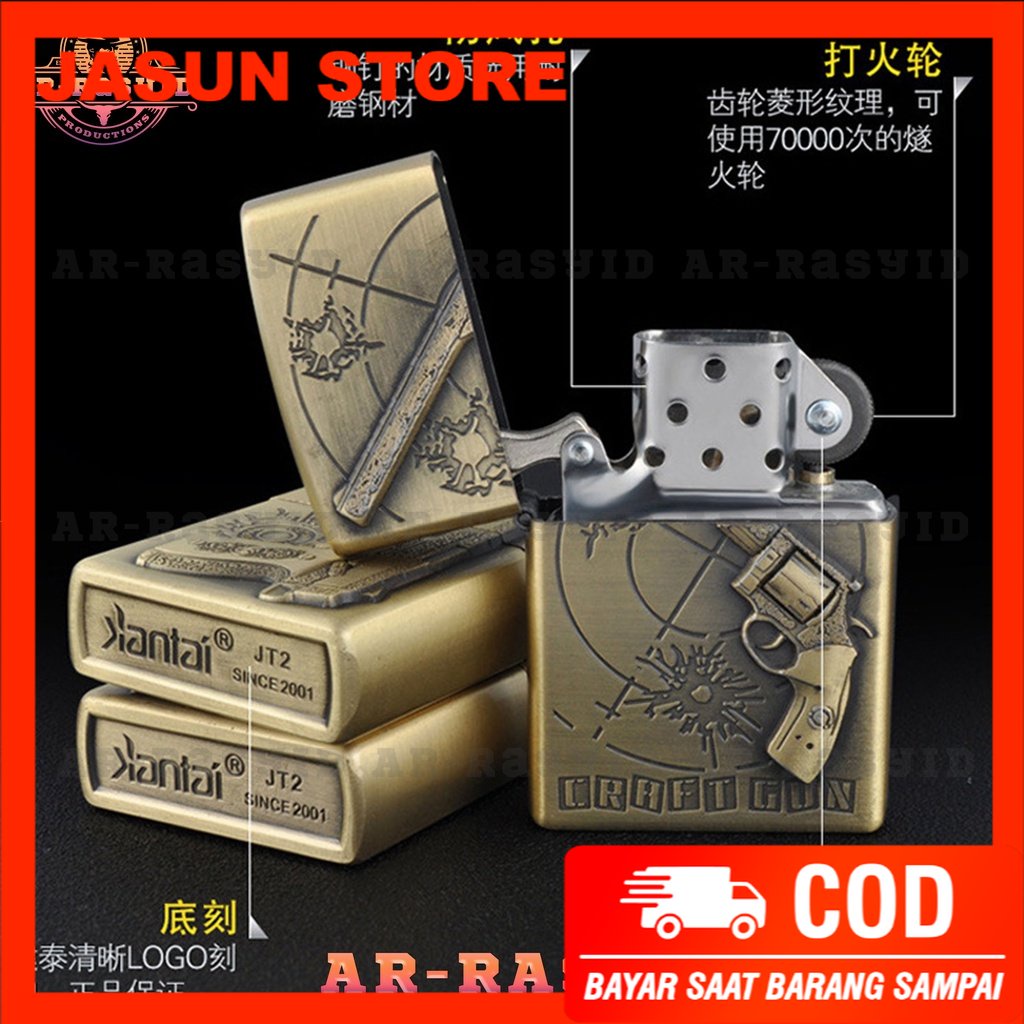 BISA COD! Korek Api Zippo Roda Api Minyak Jiantai Motif Pistol Craft Gun JT-6157