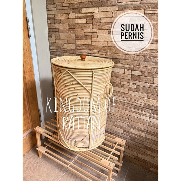 (COATING MENGKILAT) laundry bag rotan alami/laundry bag aesthetic kekinian/keranjang baju kotor rota