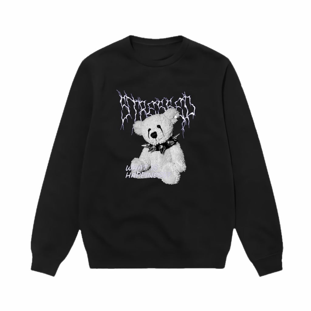 Sweater Crewneck - Teddy Stressed - Sweater Pria & Wanita M - XXL - Black