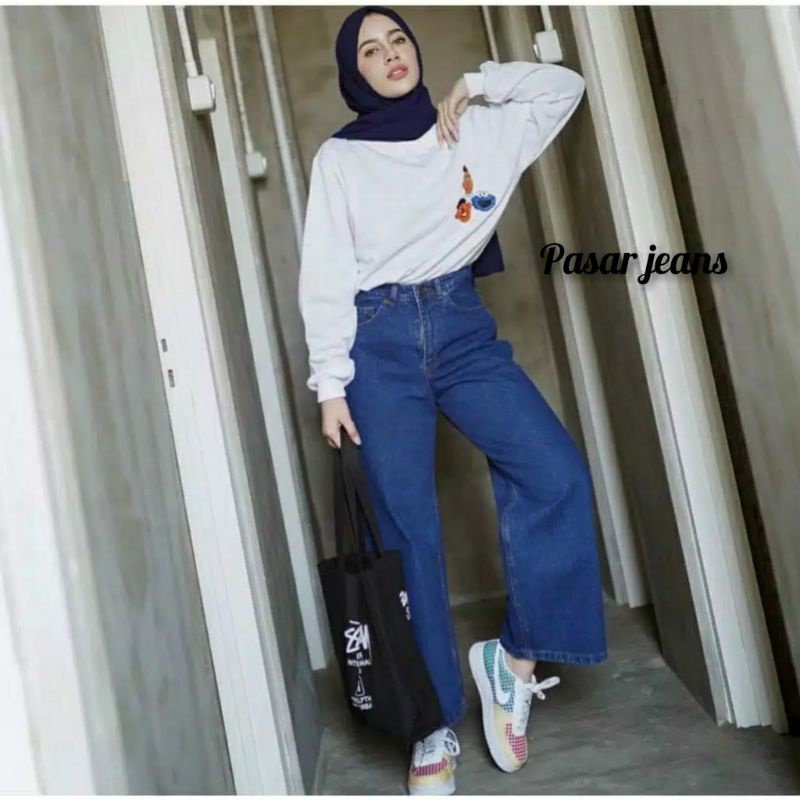 Highwaist kulot jeans wanita loose Kulot jeans snow premium Kulot jeans Syakira Clana jeans kekinian