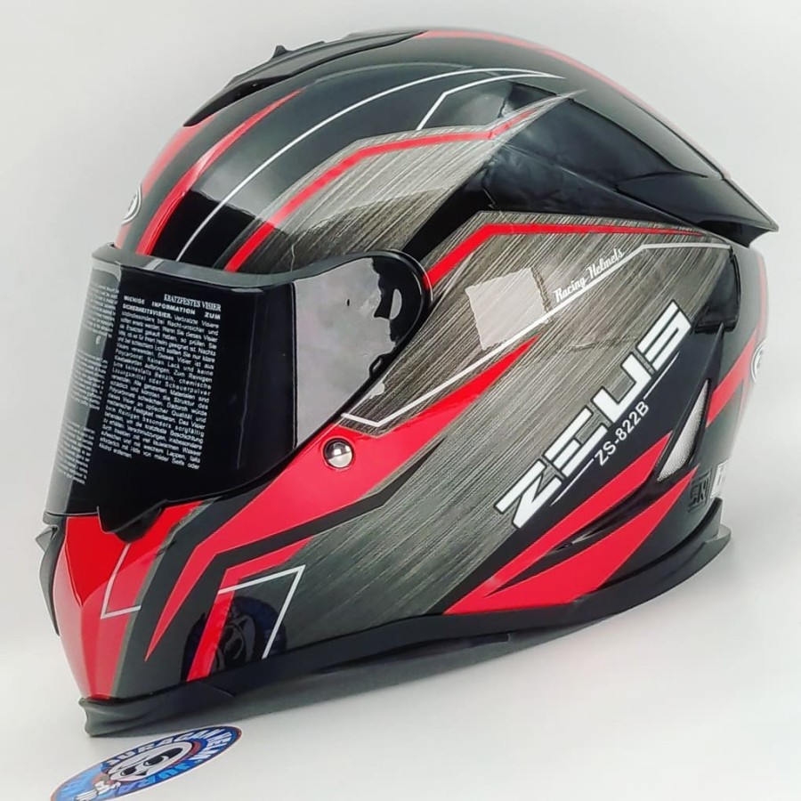 Helm Zeus ZS822B AO21 Black/RED Free Dark Visor 822B