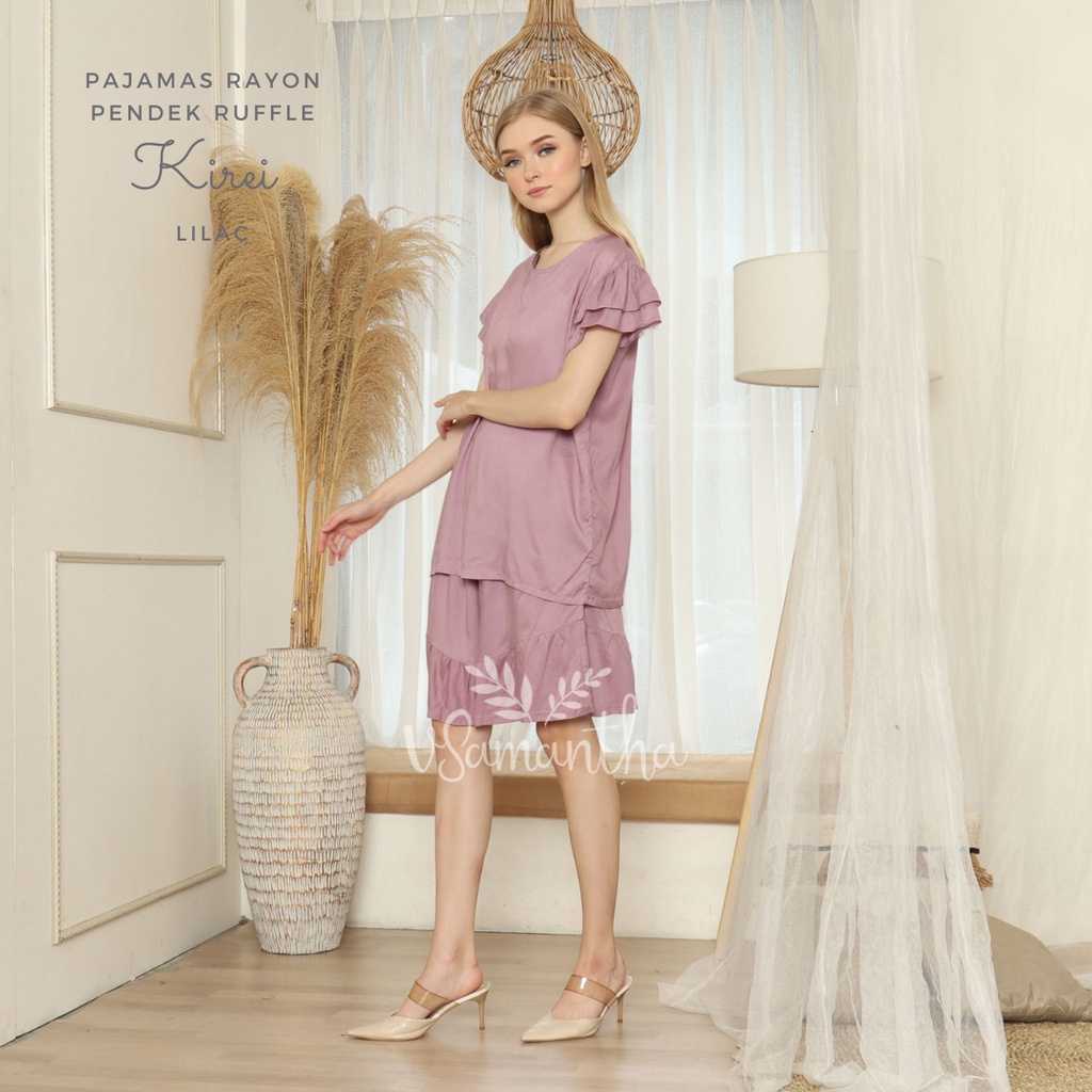 vSamantha  - One Set Piyama Rayon Pendek Ruffle Kirei