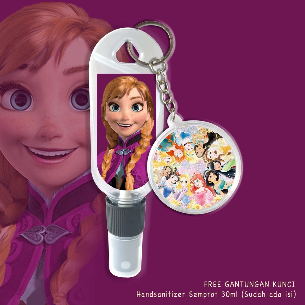 (FREE GANTUNGAN KUNCI) HAND SANITIZER / SPRAY 30 ML PRAKTIS / CARTOON CUTE ALL PRINCESS