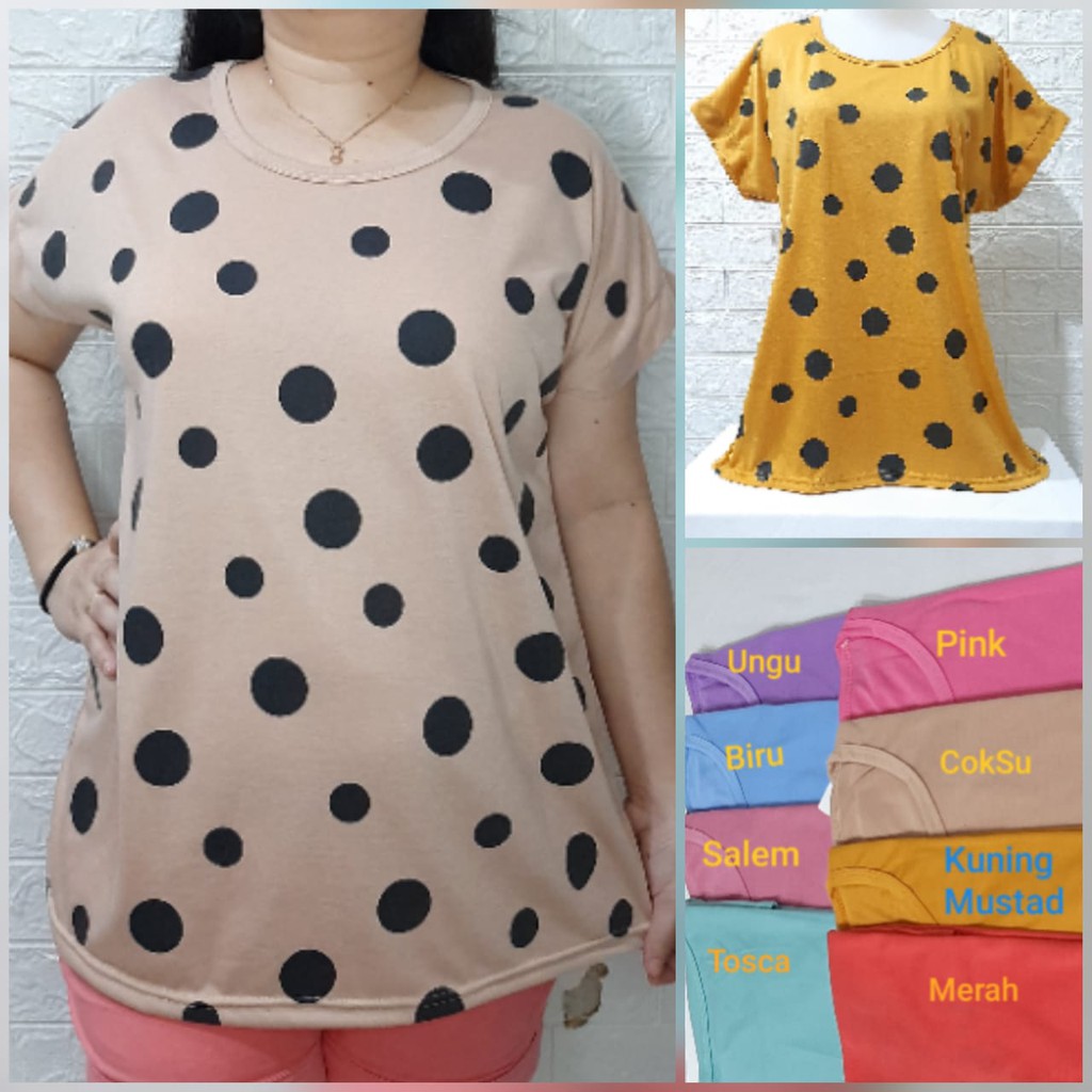 PROMO!!KAOS WANITA SUPER JUMBO POLKADOT/KAOS JUMBO WANITA FULL PRIN/KAOS JUMBO HARGA MURAH MERIAH