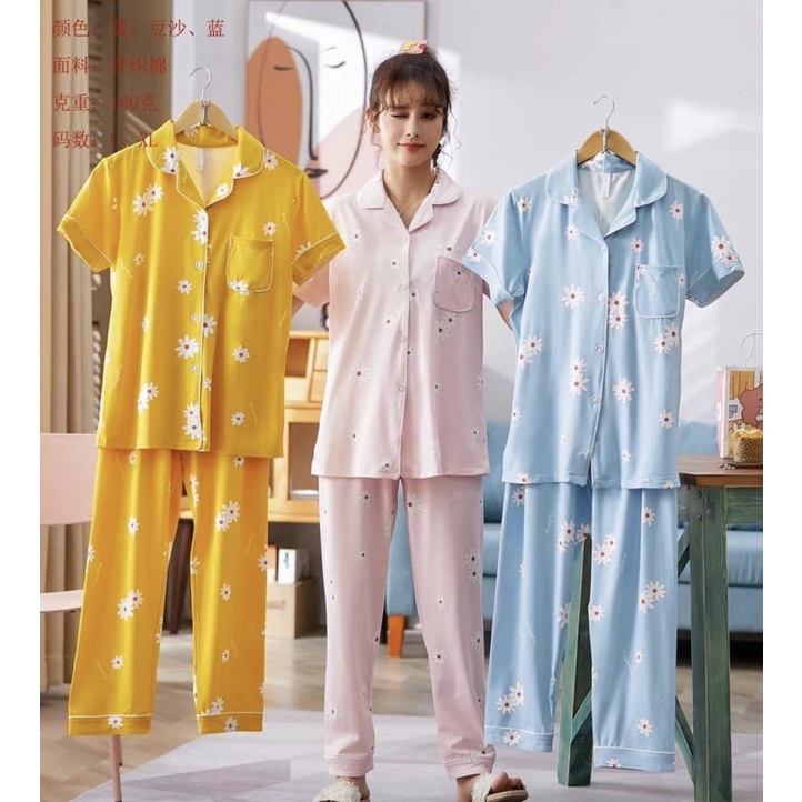 JC Piyama Set CP import / Piyama wanita CP / Piyama wanita Import murah-Prem Daises Pink CP