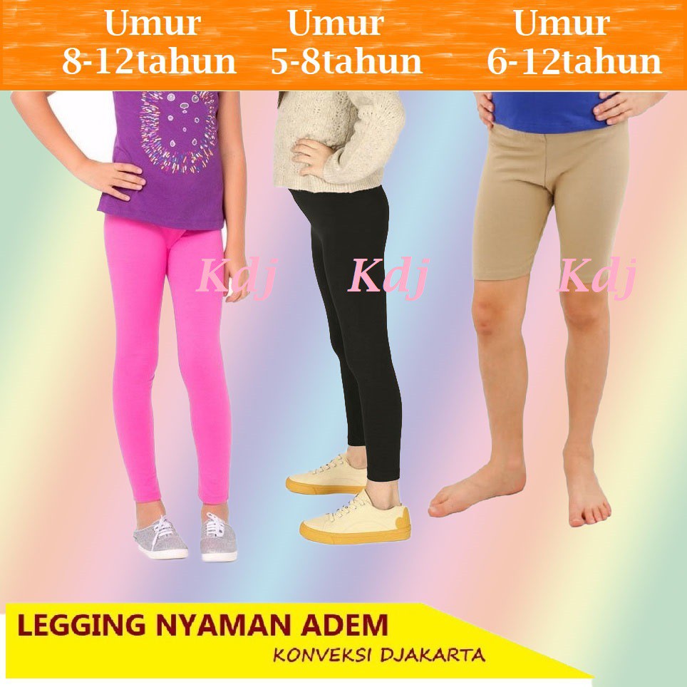 Legging dan strit Anak Perempuan Umur 5-12 Tahun Cln Panjang Spandek Jersey Size fit Leging Lejing Anak