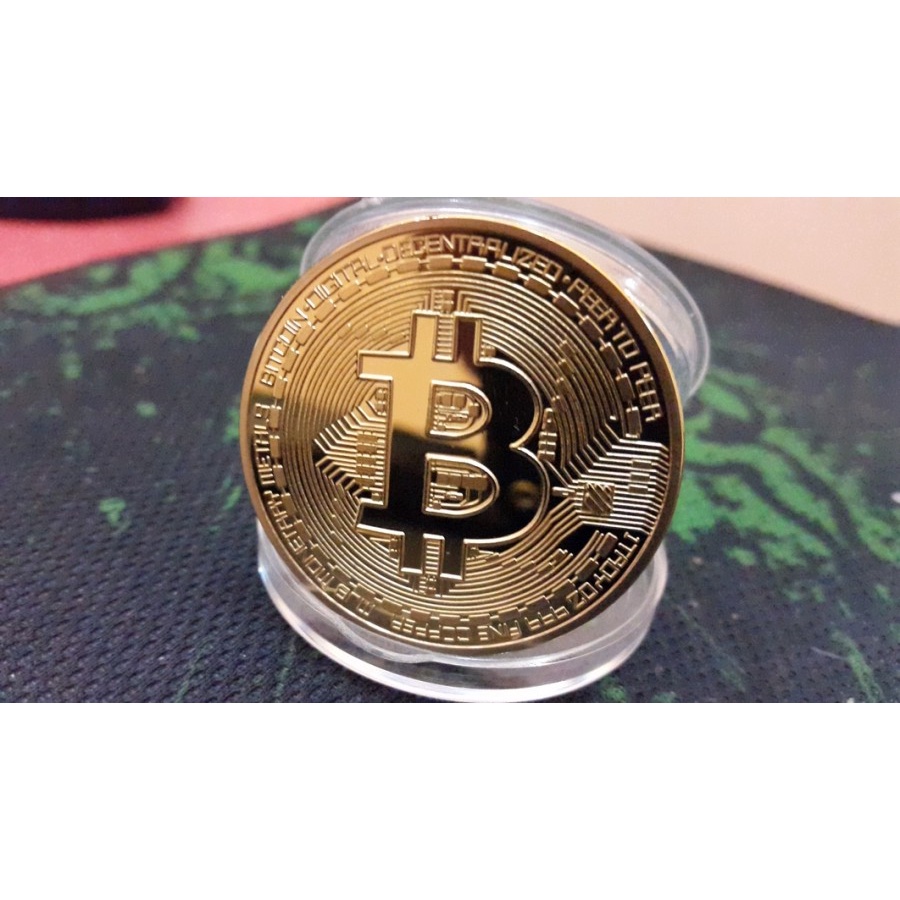 Coin Bitcoin Gold Plated Fisik Pajangan Koleksi Souvenir Gift