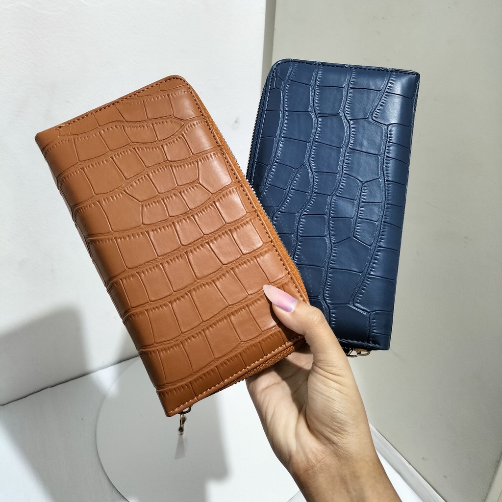 Dompet kulit sintetis panjang wanita remaja dewasa motif croco tempat hp uang kartu masa kini