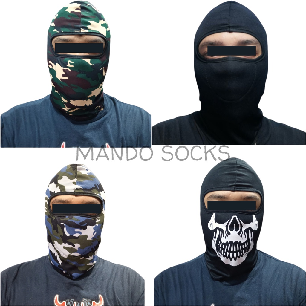 Masker baff ninja fullface balacla spandex hitam polos tengkorak loreng motor helm