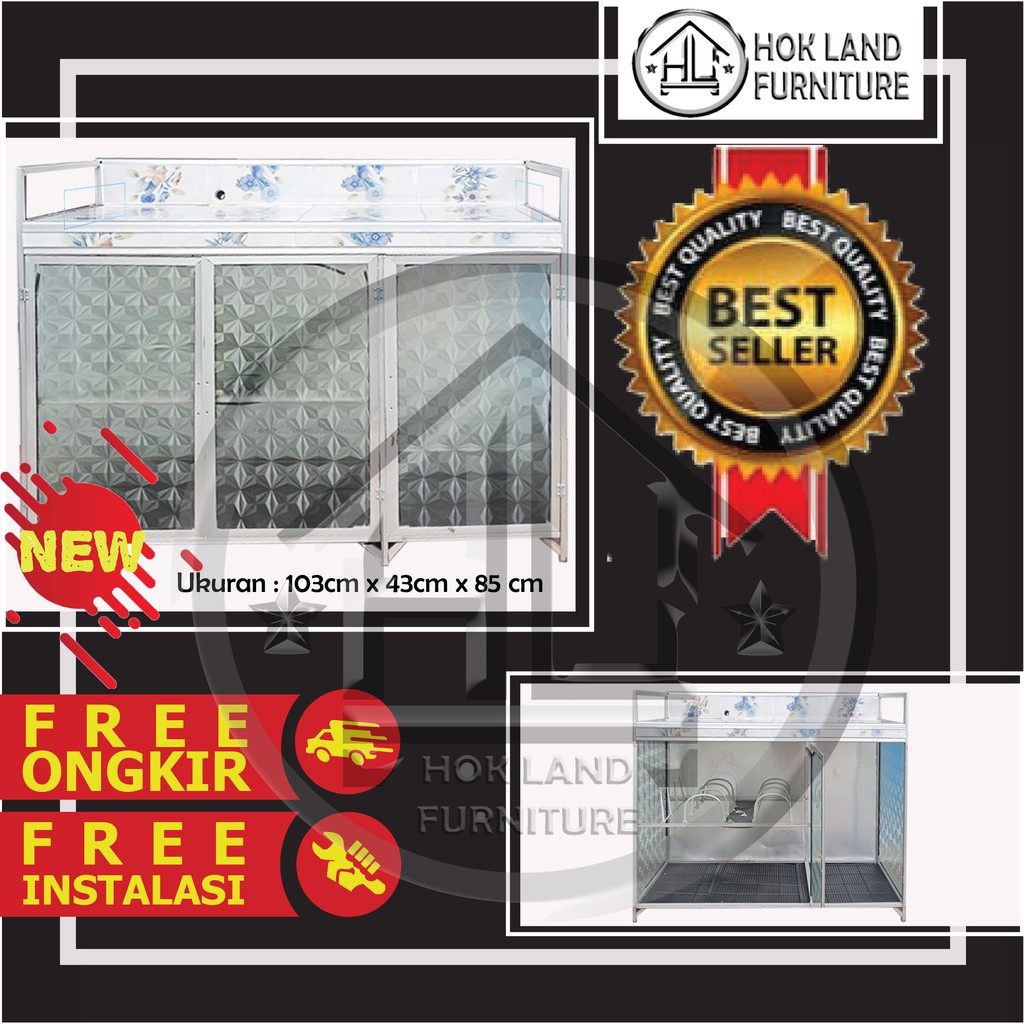 Rak Kompor Aluminium Kaca 3 Pintu Meja Kompor / Rak Kompor Piring Aluminium / RT13