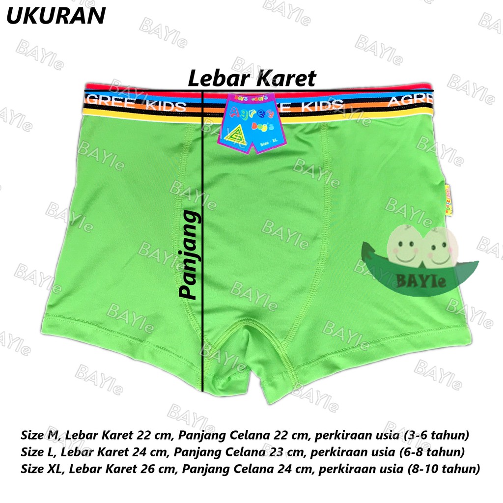 BAYIe - 1 PCS Celana Dalam / CD Anak Laki-laki Cowok BOXER AGREE KIDS 6170 POLOS/ Kid's Underwear Size M L XL