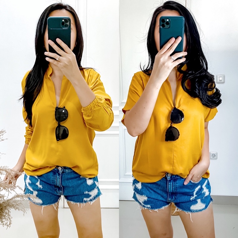 Double Lucky / Basic Twill / Atasan Rayon / Baju Atasan Wanita / All Size-Mustard