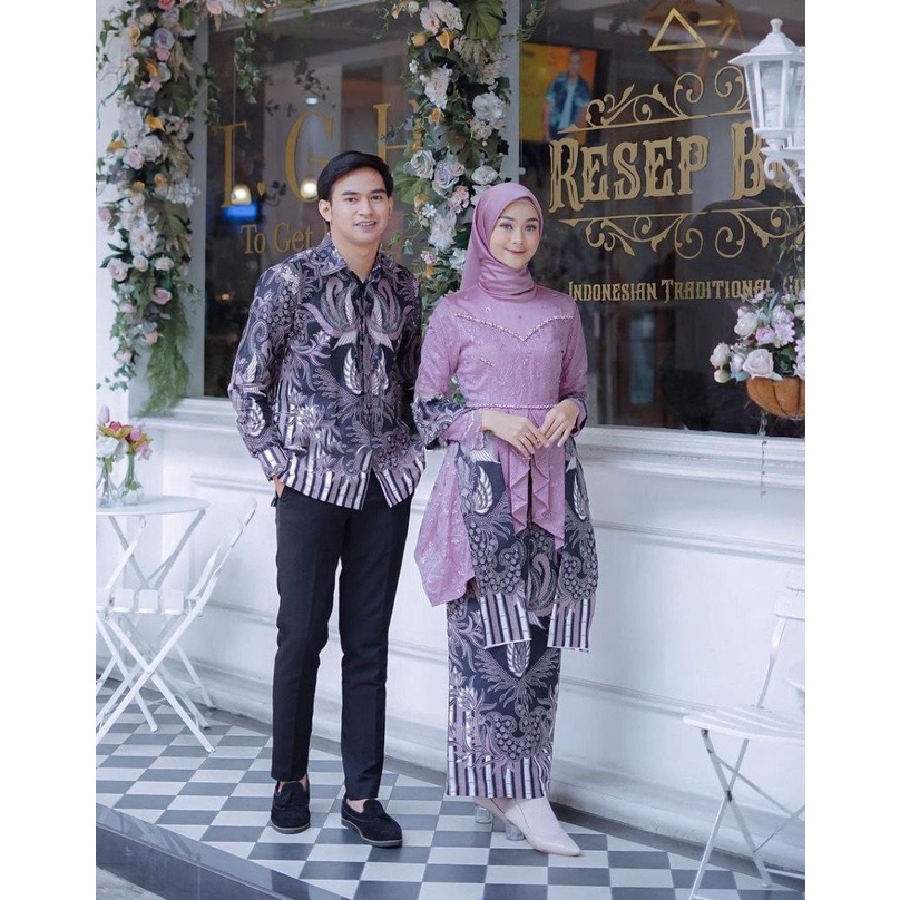 Couple Batik Kebaya Avena lafeeya Kebaya Wisuda Lamaran Tunangan ungu