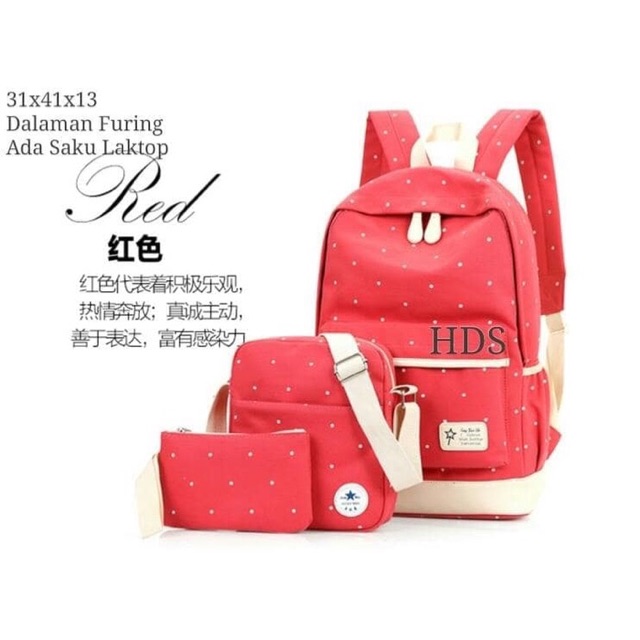 Travel backpack fashion set 3in1 ( ransel, selempang , pouch)